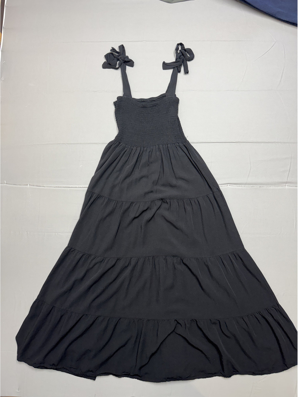 Boutique Women's Smocked Tiered Maxi Dress Polyester Solid M Black Cottagecore